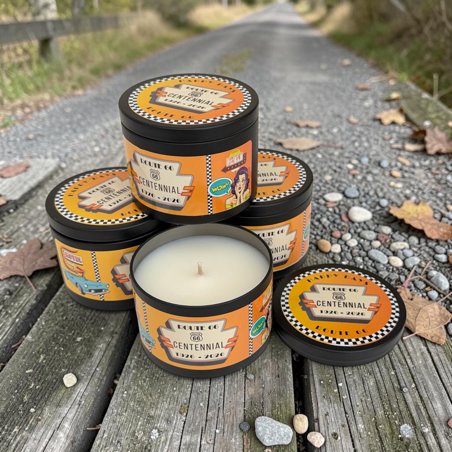 Route 66 Vintage Candle Tin : Cashmere Musk Soy Wax, Limited Centennial Edition
