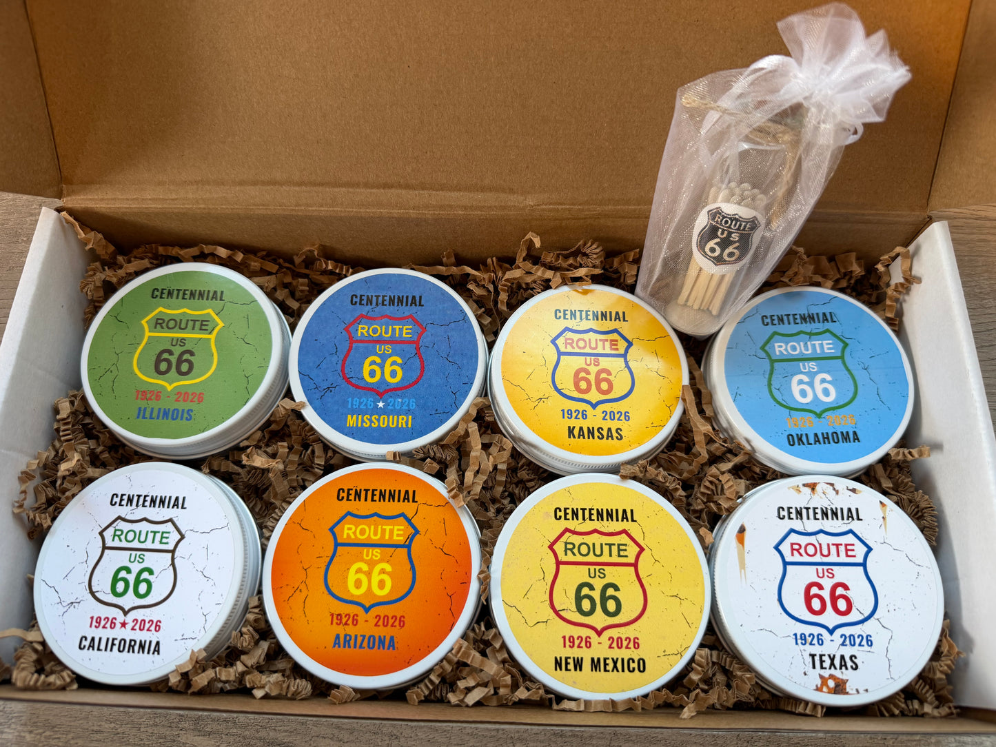 Route 66 Road Trip Candle Tin Set : 8 Pieces Limited Centennial Edition, Gift Box
