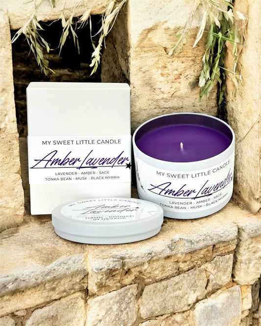 Amber Lavender Soy Candle : Warm Amber and Calming Lavender, 6 oz