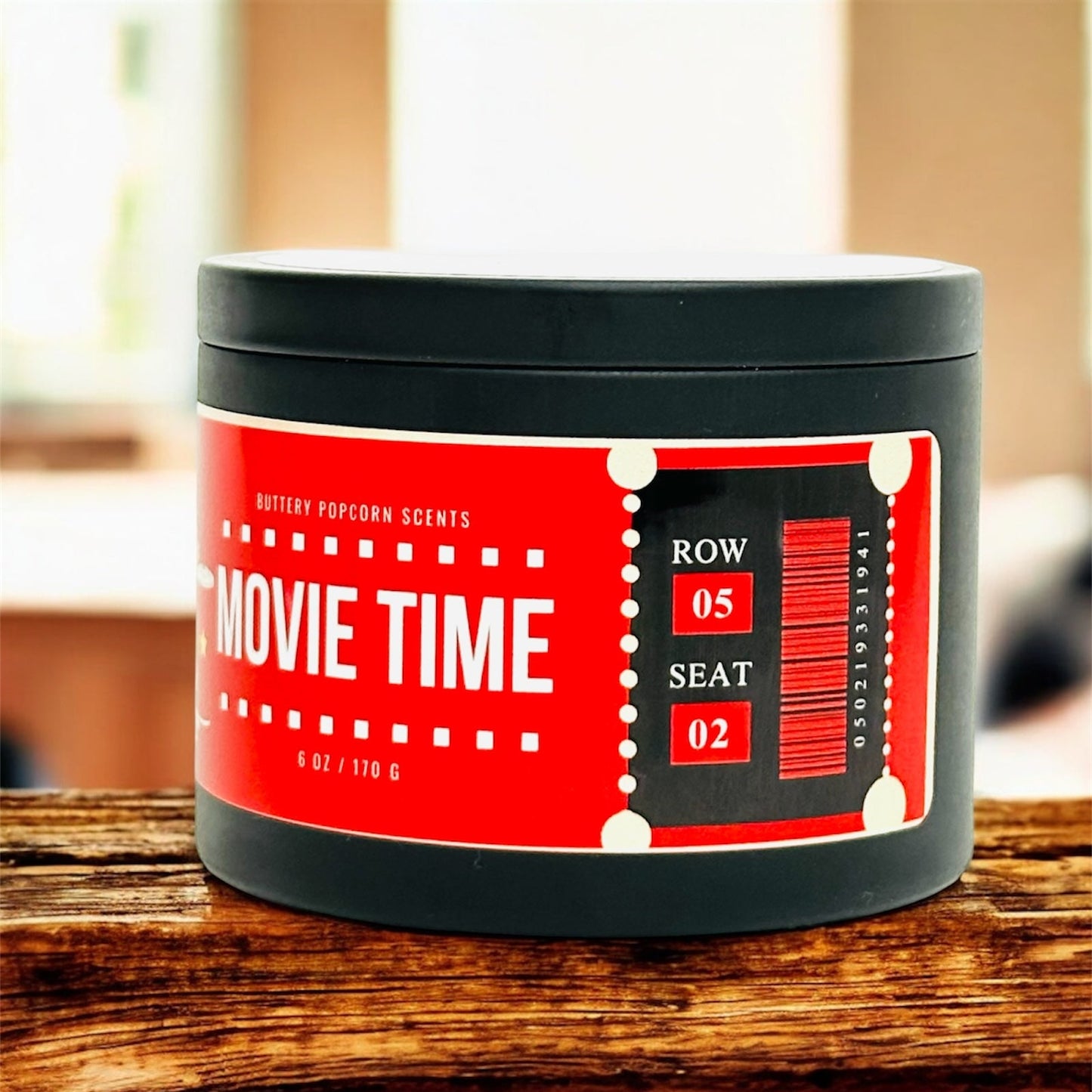 Movie Time  Soy Candle:  Buttery Popcorn Scent, 6 oz
