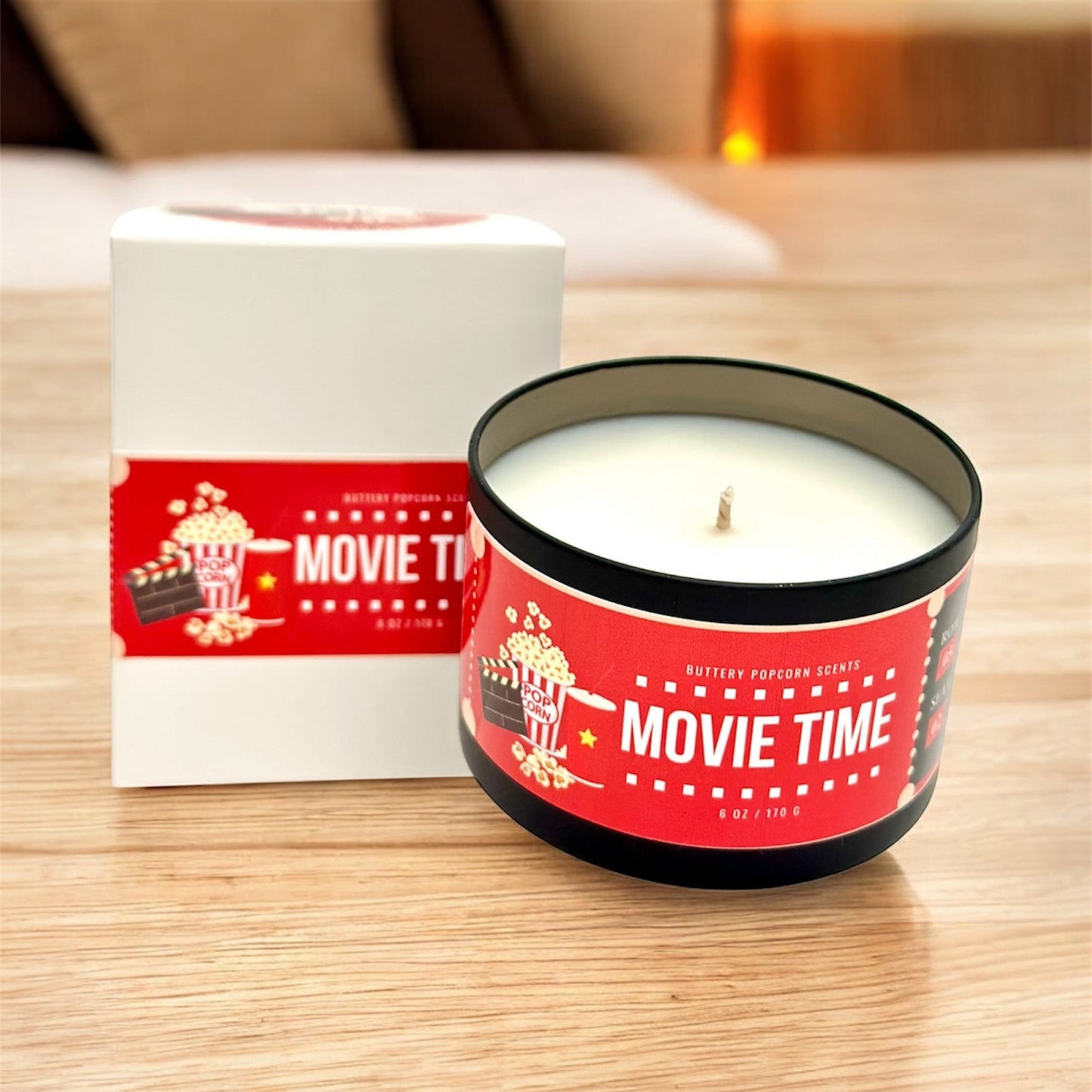 Movie Time  Soy Candle:  Buttery Popcorn Scent, 6 oz