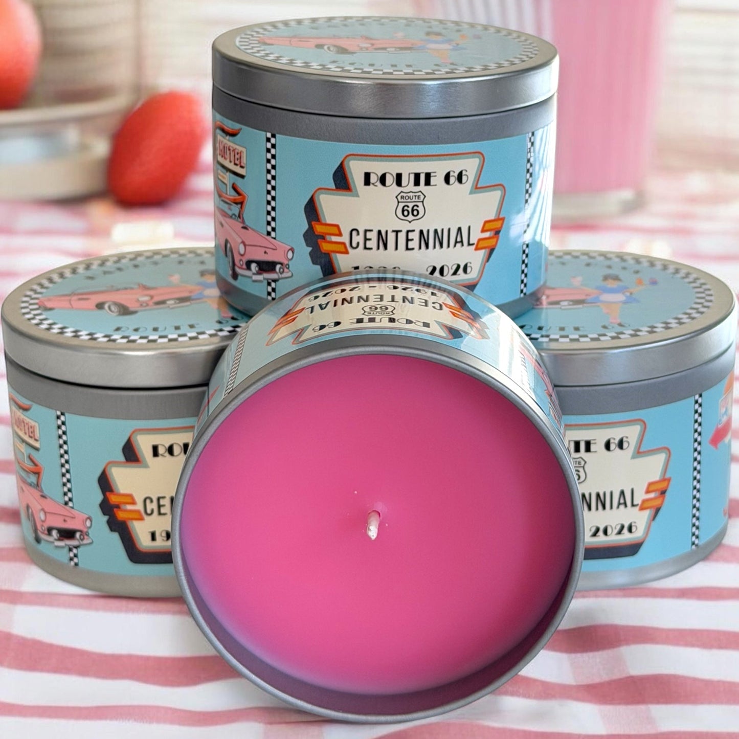 Strawberry Cream Candle : Special Edition Route 66, 6 oz