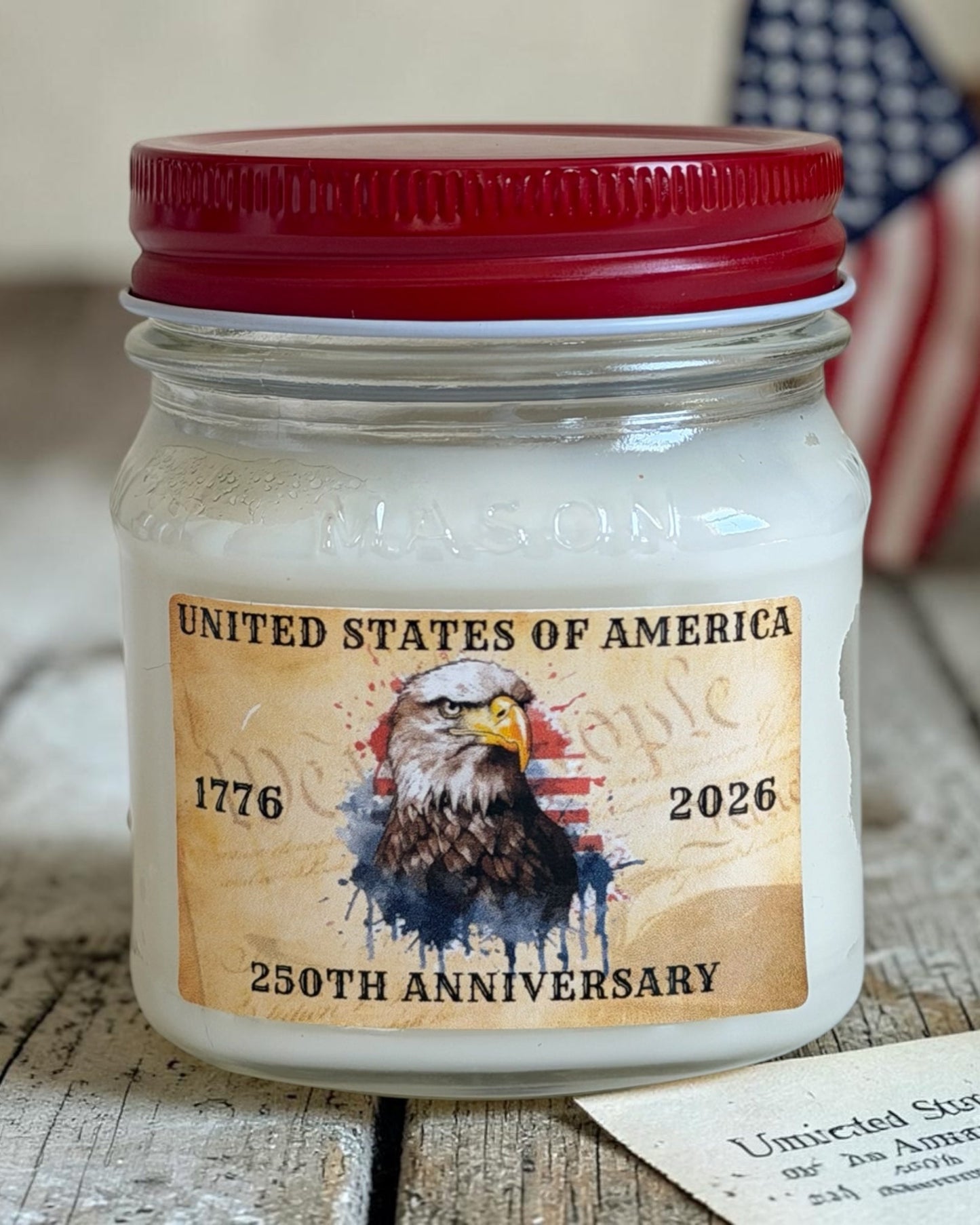USA 250th Anniversary Soy Candle: Old Library Scent, Leather Teakwood (Limited Edition)