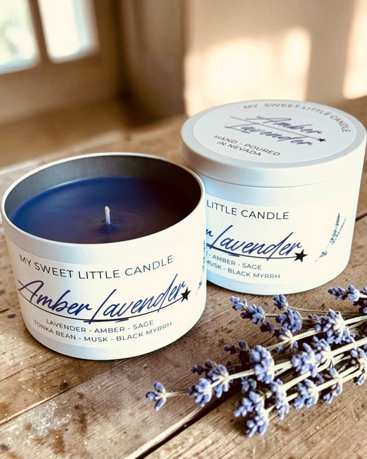 Amber Lavender Soy Candle : Warm Amber and Calming Lavender, 6 oz