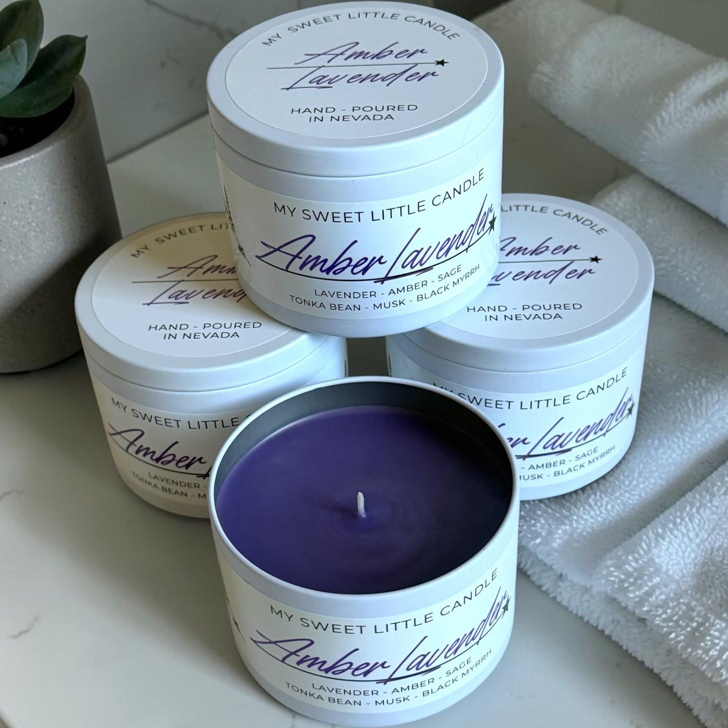 Amber Lavender Soy Candle : Warm Amber and Calming Lavender, 6 oz
