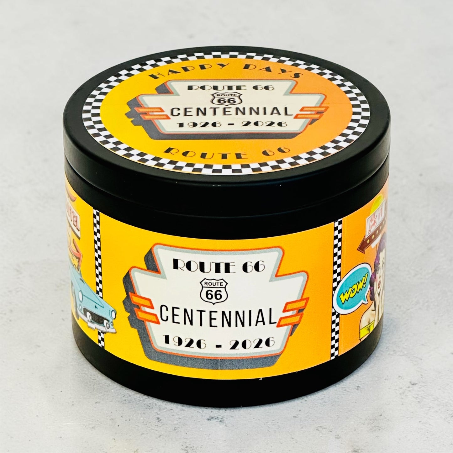 Route 66 Vintage Candle Tin : Cashmere Musk Soy Wax, Limited Centennial Edition