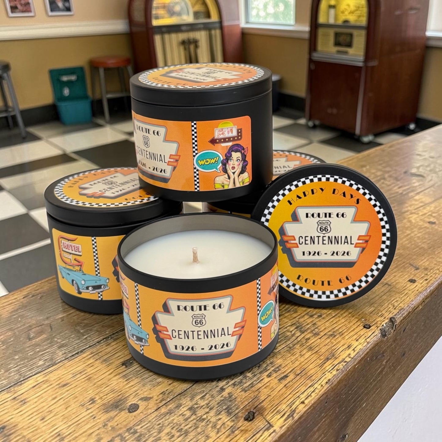 Route 66 Vintage Candle Tin : Cashmere Musk Soy Wax, Limited Centennial Edition