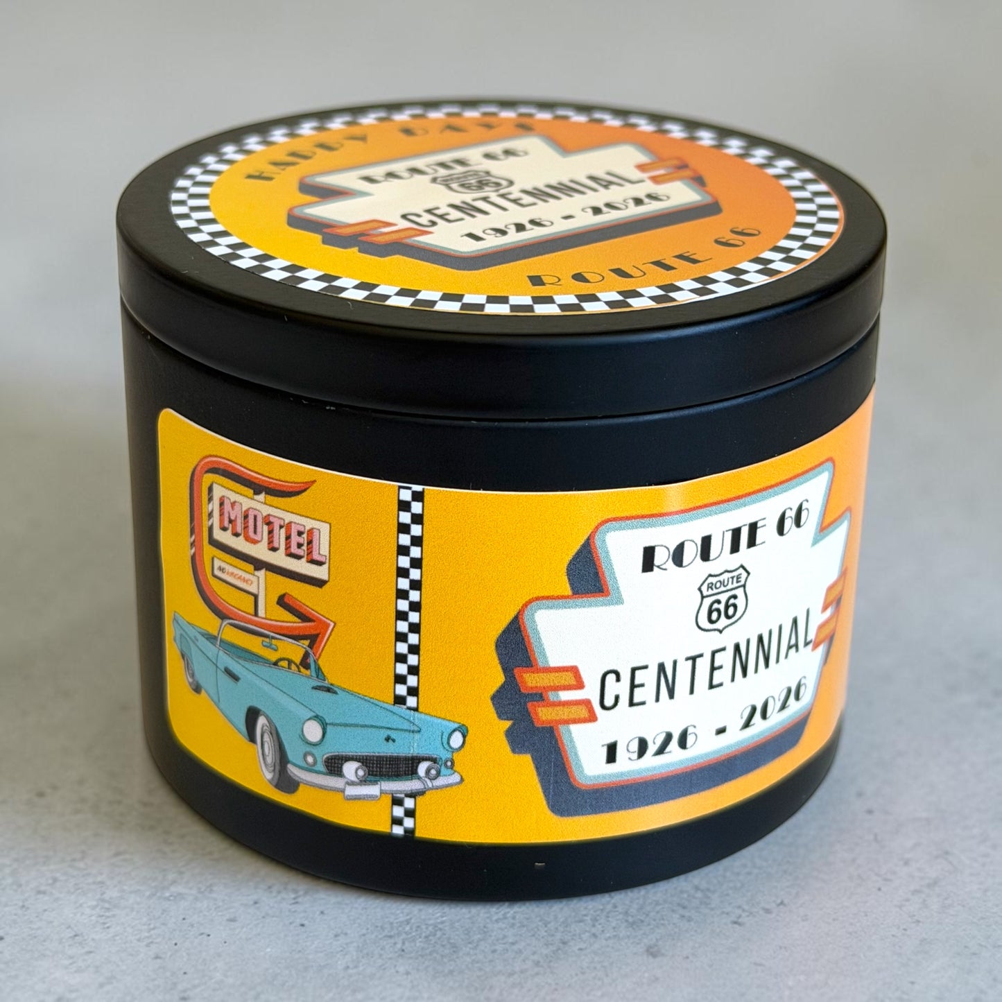 Route 66 Vintage Candle Tin : Cashmere Musk Soy Wax, Limited Centennial Edition