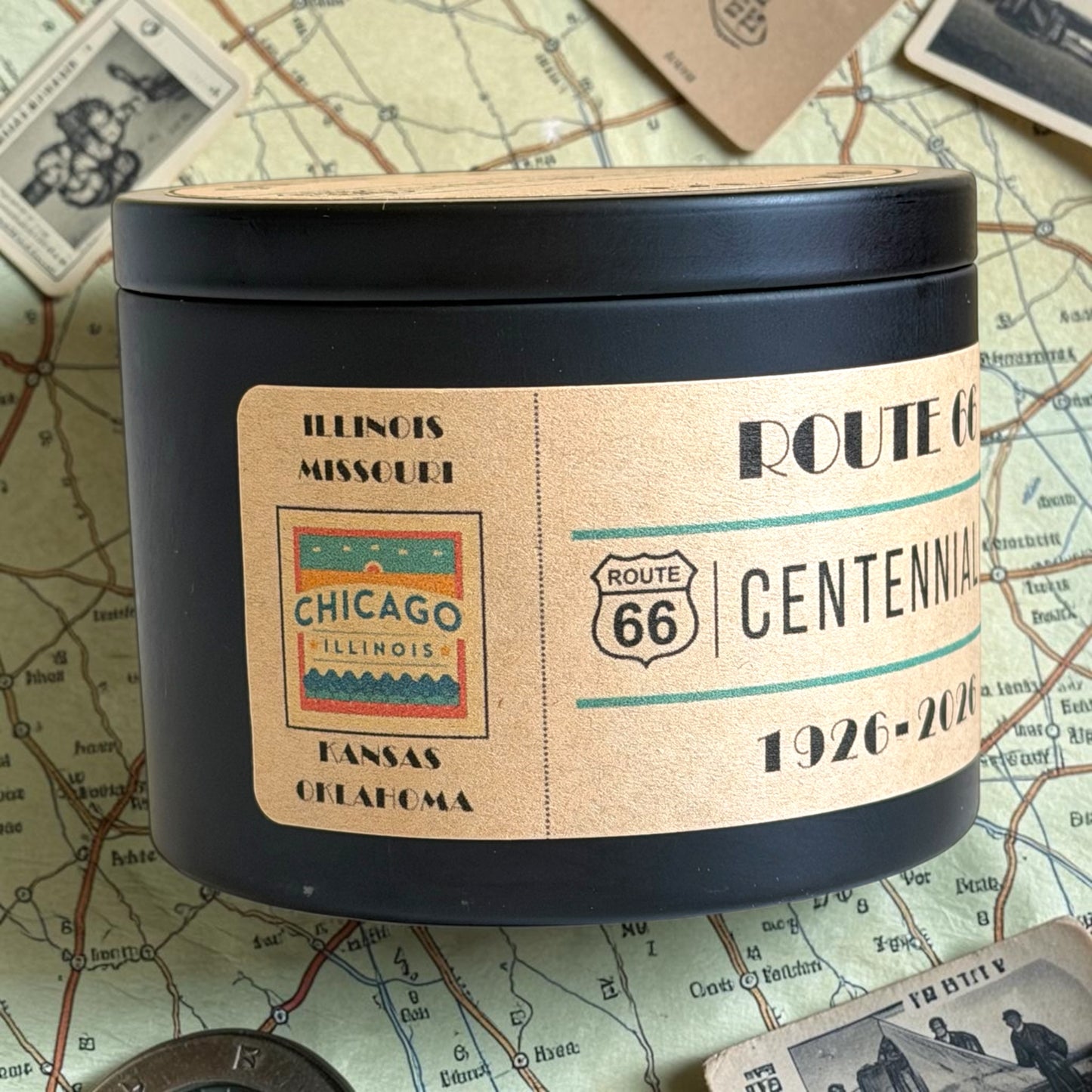 Route 66 Retro Candle Tin : Desert Cactus Blossom Fragrance, Special Edition Vintage Highway Candle