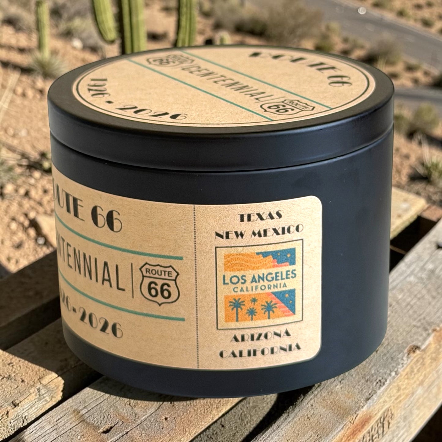 Route 66 Retro Candle Tin : Desert Cactus Blossom Fragrance, Special Edition Vintage Highway Candle