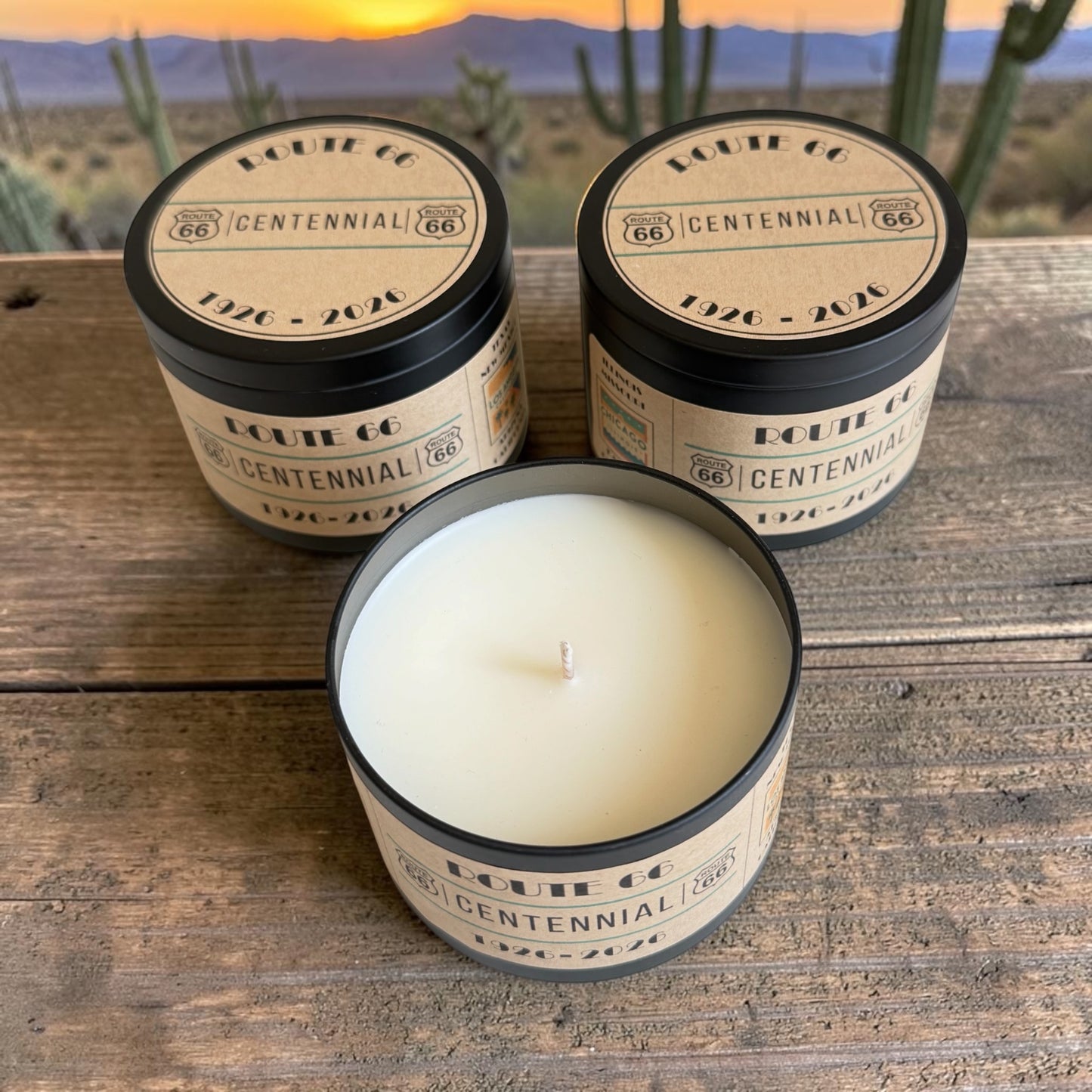 Route 66 Retro Candle Tin : Desert Cactus Blossom Fragrance, Special Edition Vintage Highway Candle