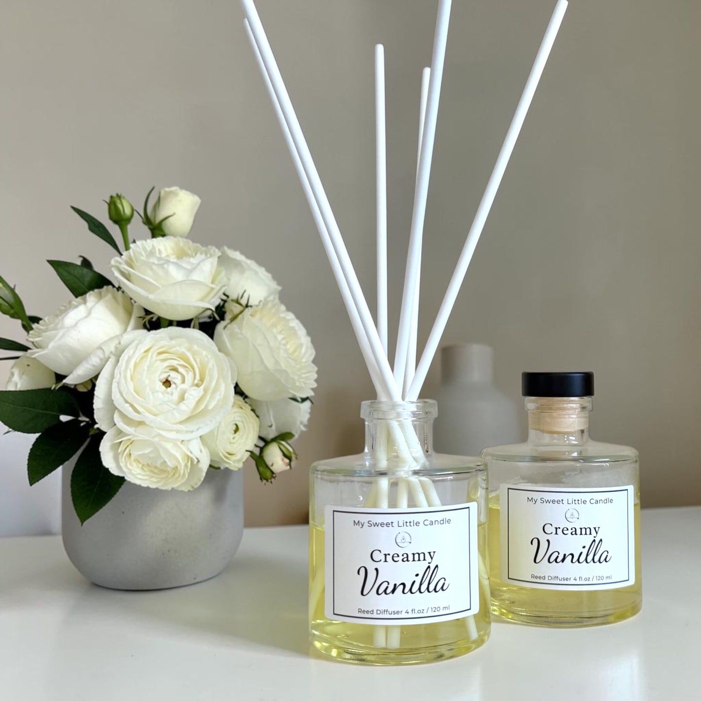 Vanilla Reed Diffuser : Modern Glass Bottle , 4 fl.oz / 120 ml