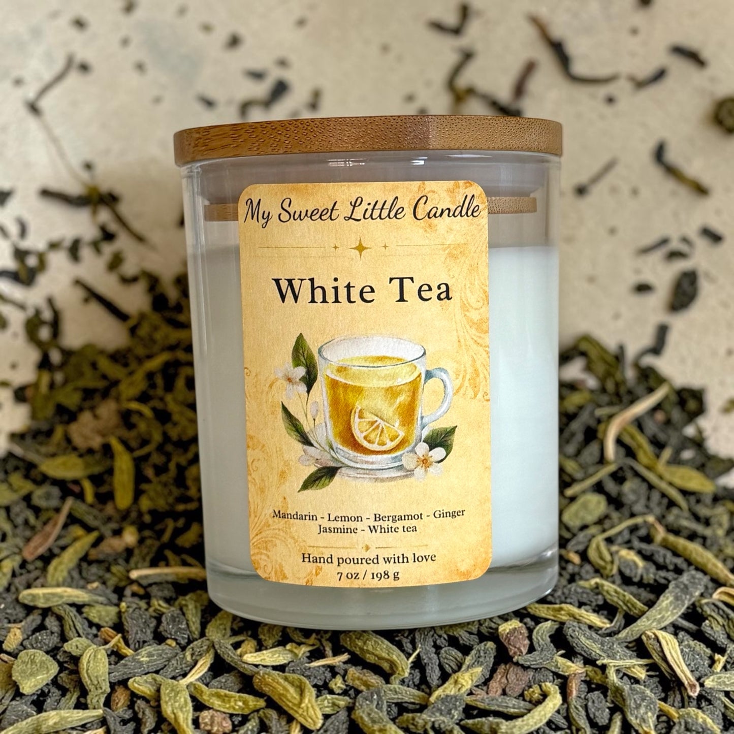 White Tea Soy Candle : Lemon Tea Notes, 7 oz
