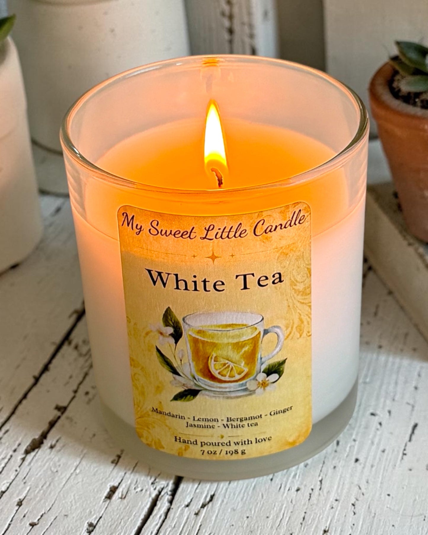 White Tea Soy Candle : Lemon Tea Notes, 7 oz