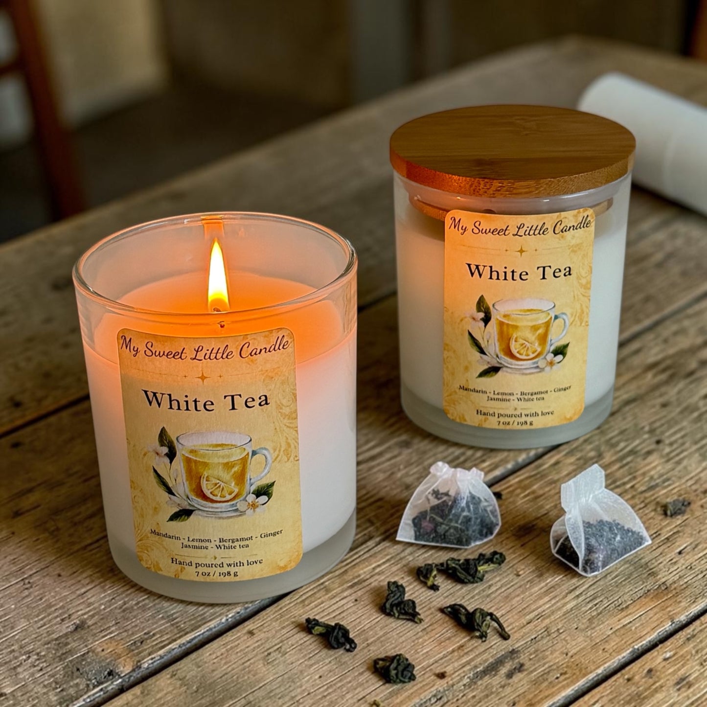 White Tea Soy Candle : Lemon Tea Notes, 7 oz