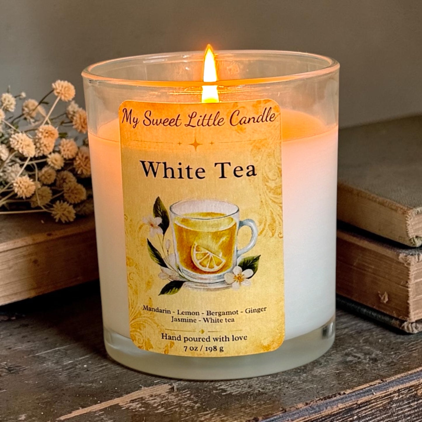 White Tea Soy Candle : Lemon Tea Notes, 7 oz