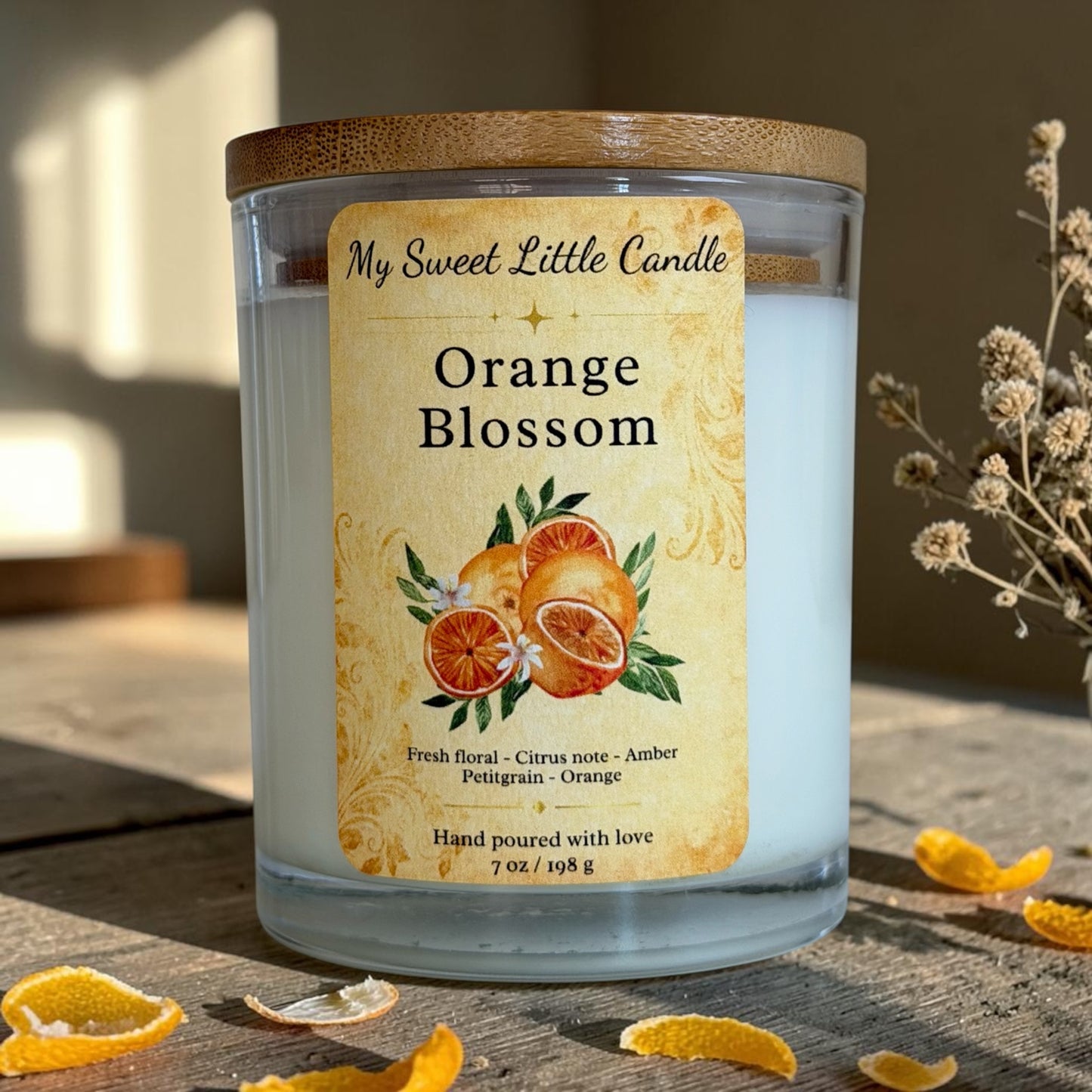 Orange Blossom Soy Candle : Floral Citrus Scent, 7 oz