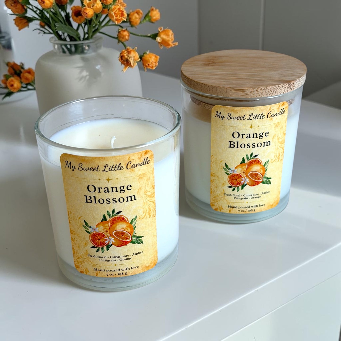 Orange Blossom Soy Candle : Floral Citrus Scent, 7 oz