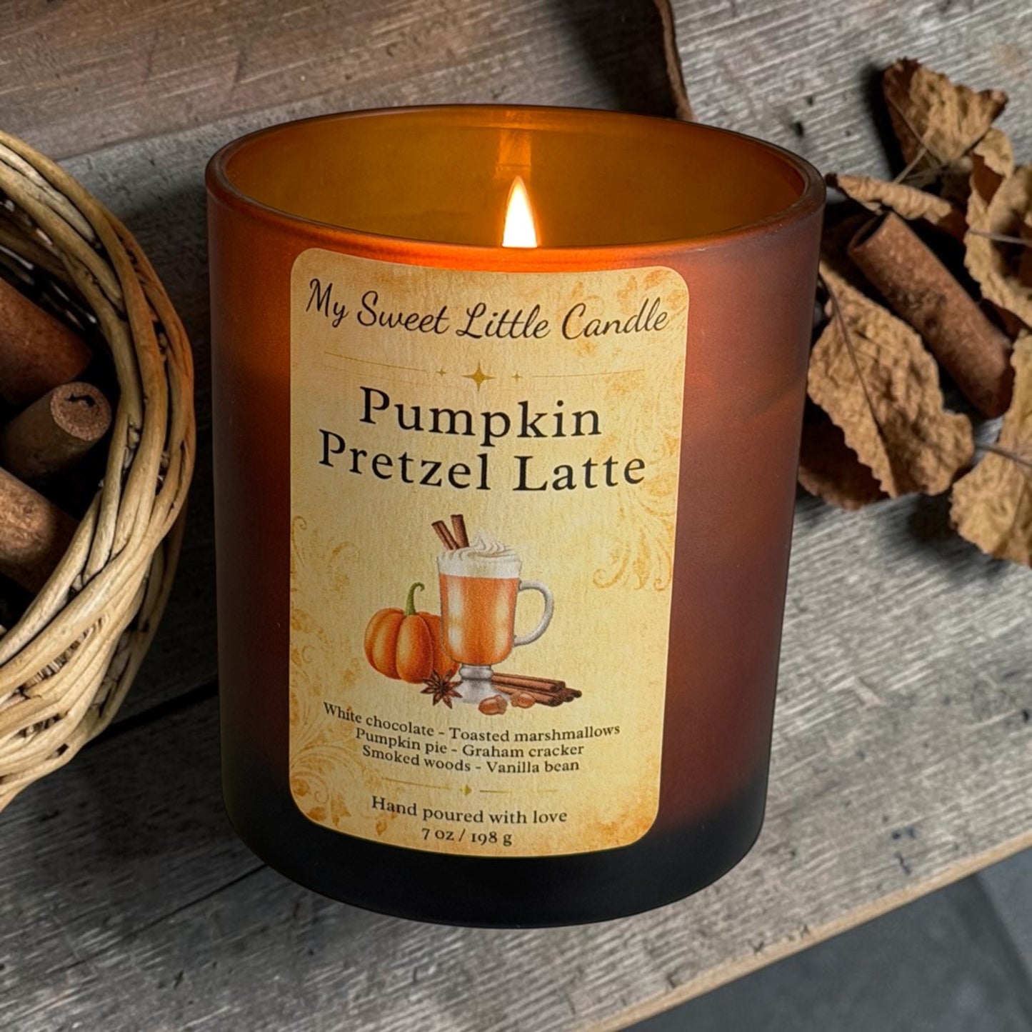 Pumpkin Pretzel Latte  Soy Candle: Creamy Coffee and Spiced Pumpkin, 7oz