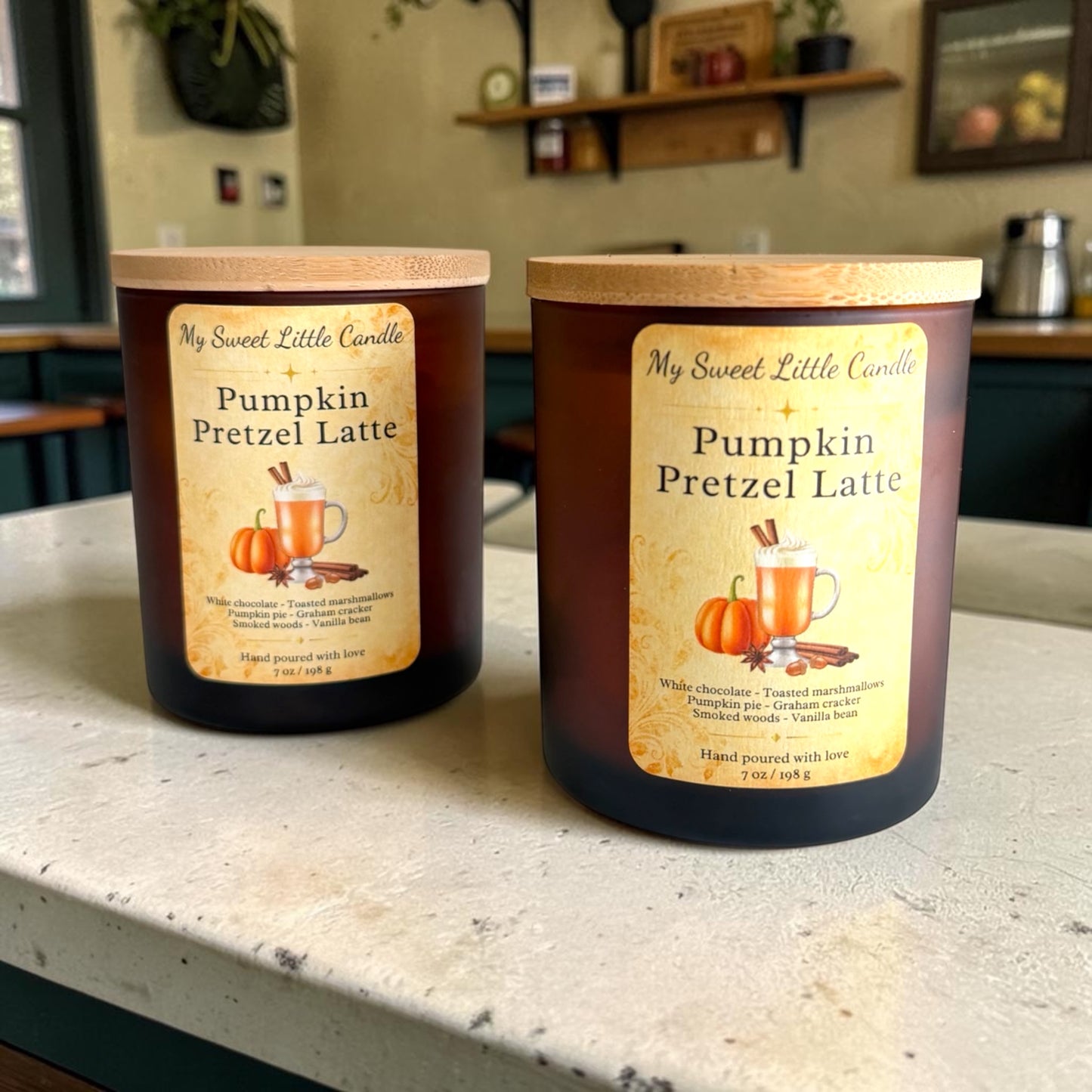 Pumpkin Pretzel Latte  Soy Candle: Creamy Coffee and Spiced Pumpkin, 7oz