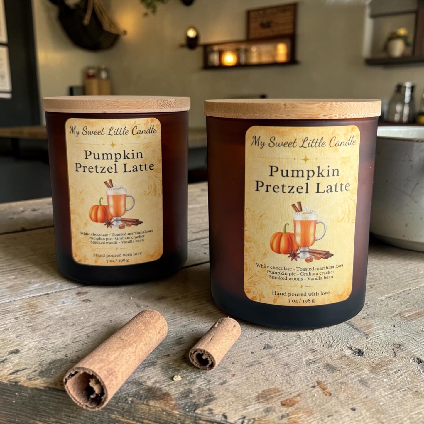 Pumpkin Pretzel Latte  Soy Candle: Creamy Coffee and Spiced Pumpkin, 7oz