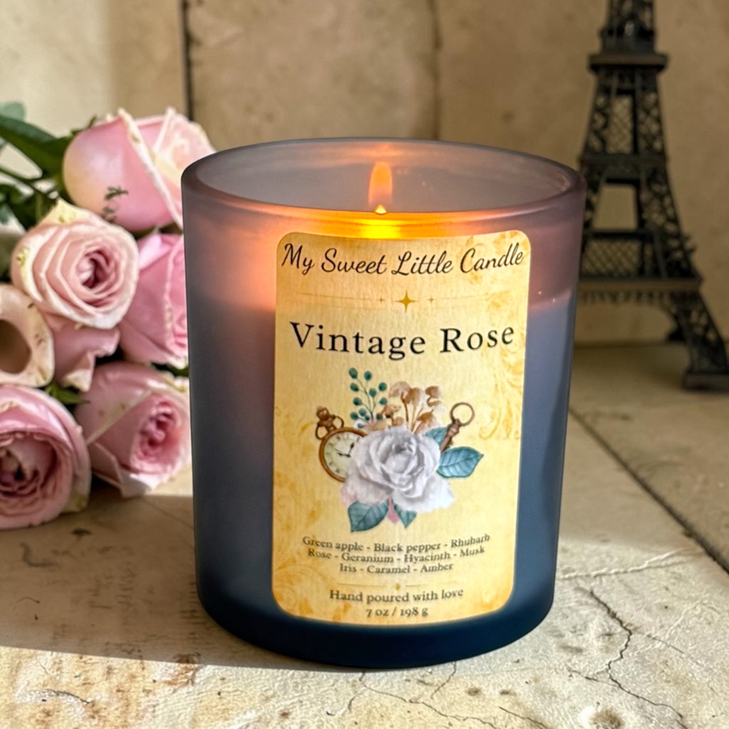 Vintage Rose Soy Candle: Old Perfume Powder & Floral Scent, 7 oz