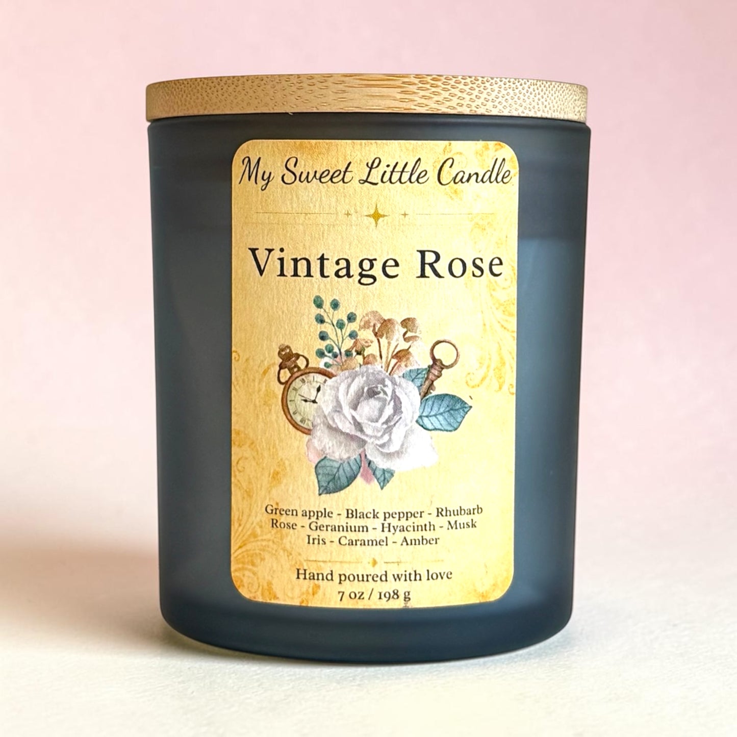 Vintage Rose Soy Candle: Old Perfume Powder & Floral Scent, 7 oz
