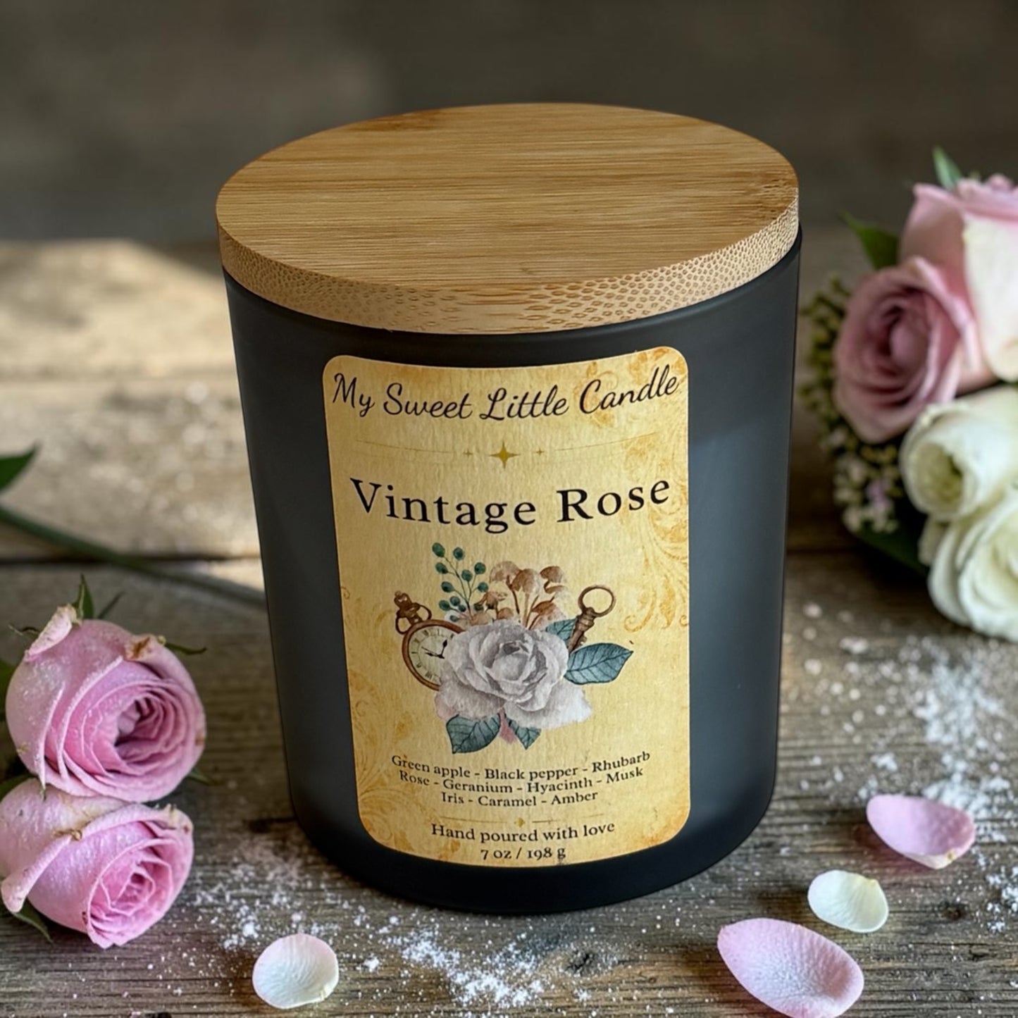 Vintage Rose Soy Candle: Old Perfume Powder & Floral Scent, 7 oz