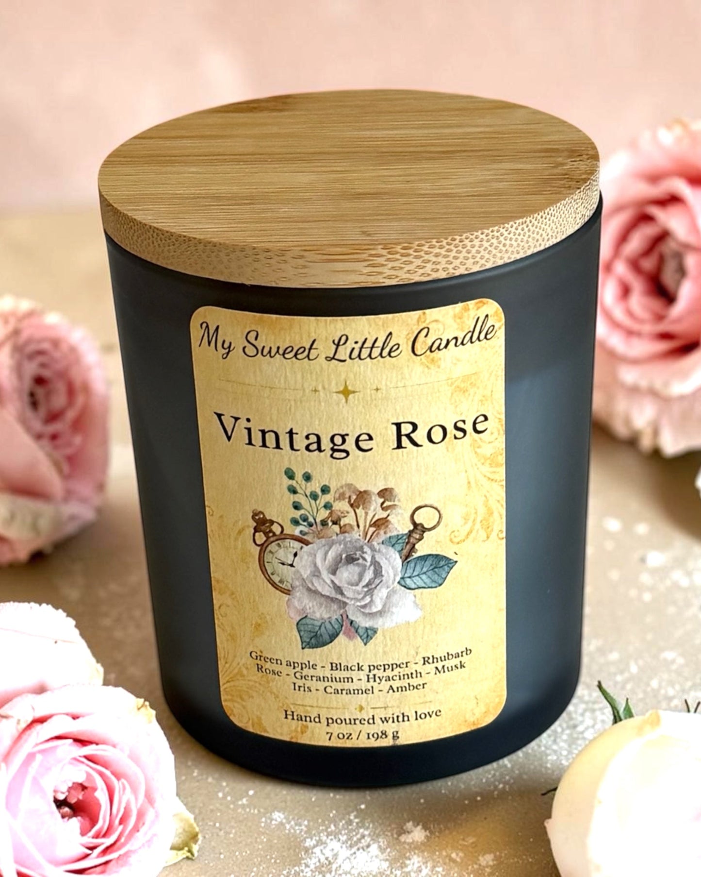 Vintage Rose Soy Candle: Old Perfume Powder & Floral Scent, 7 oz