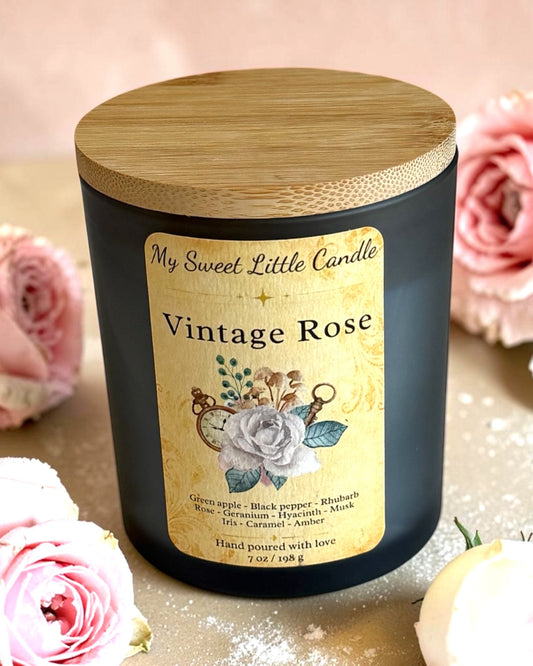 Vintage Rose Soy Candle: Old Perfume Powder & Floral Scent, 7 oz