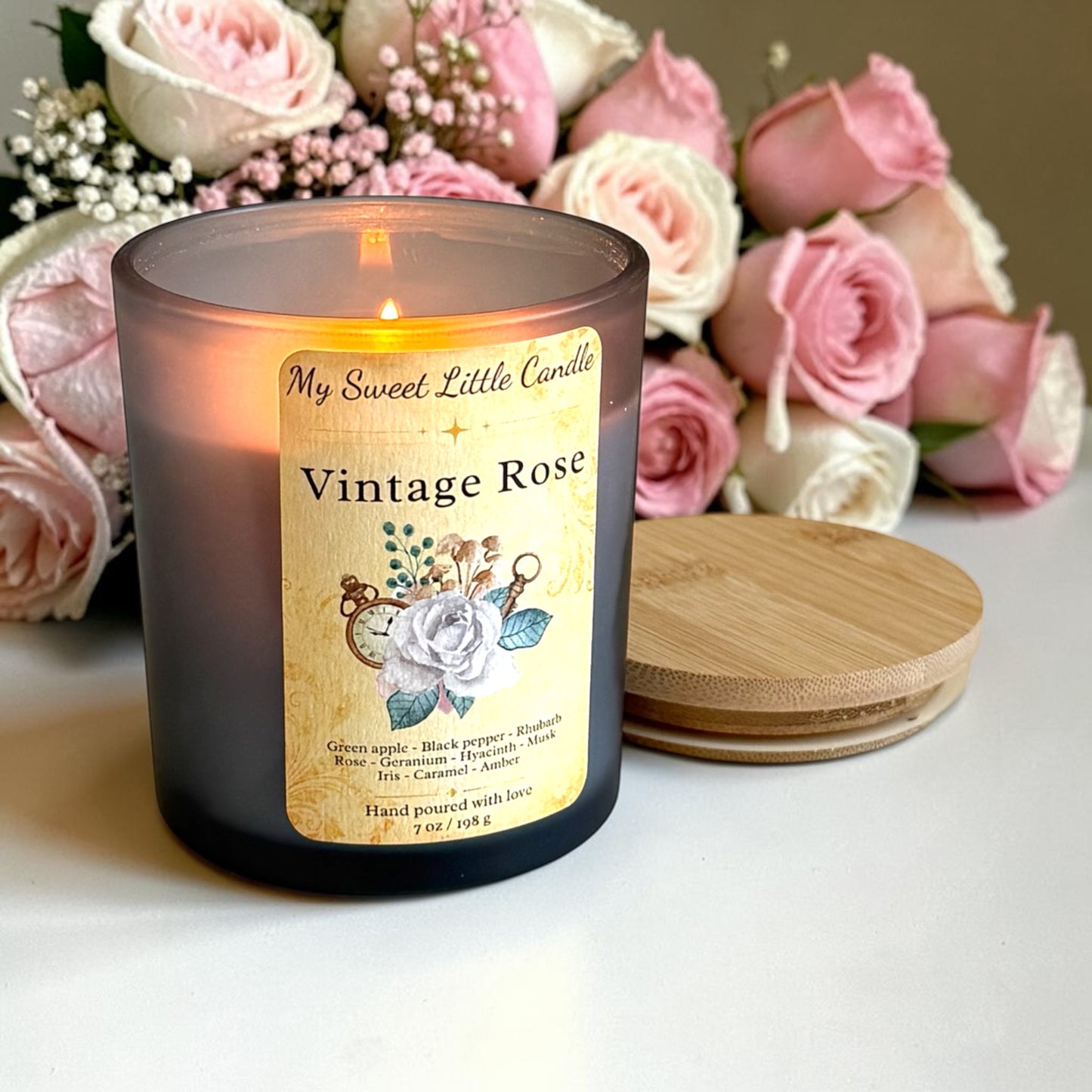 Vintage Rose Soy Candle: Old Perfume Powder & Floral Scent, 7 oz