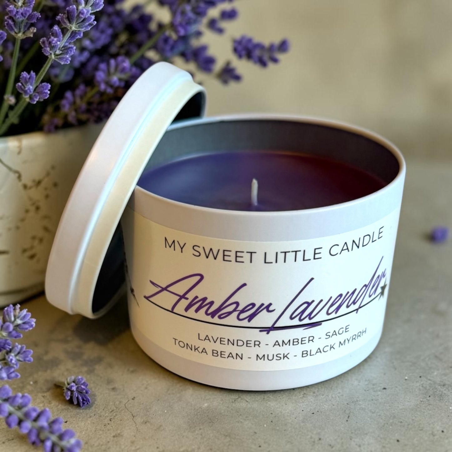 Amber Lavender Soy Candle : Warm Amber and Calming Lavender, 6 oz