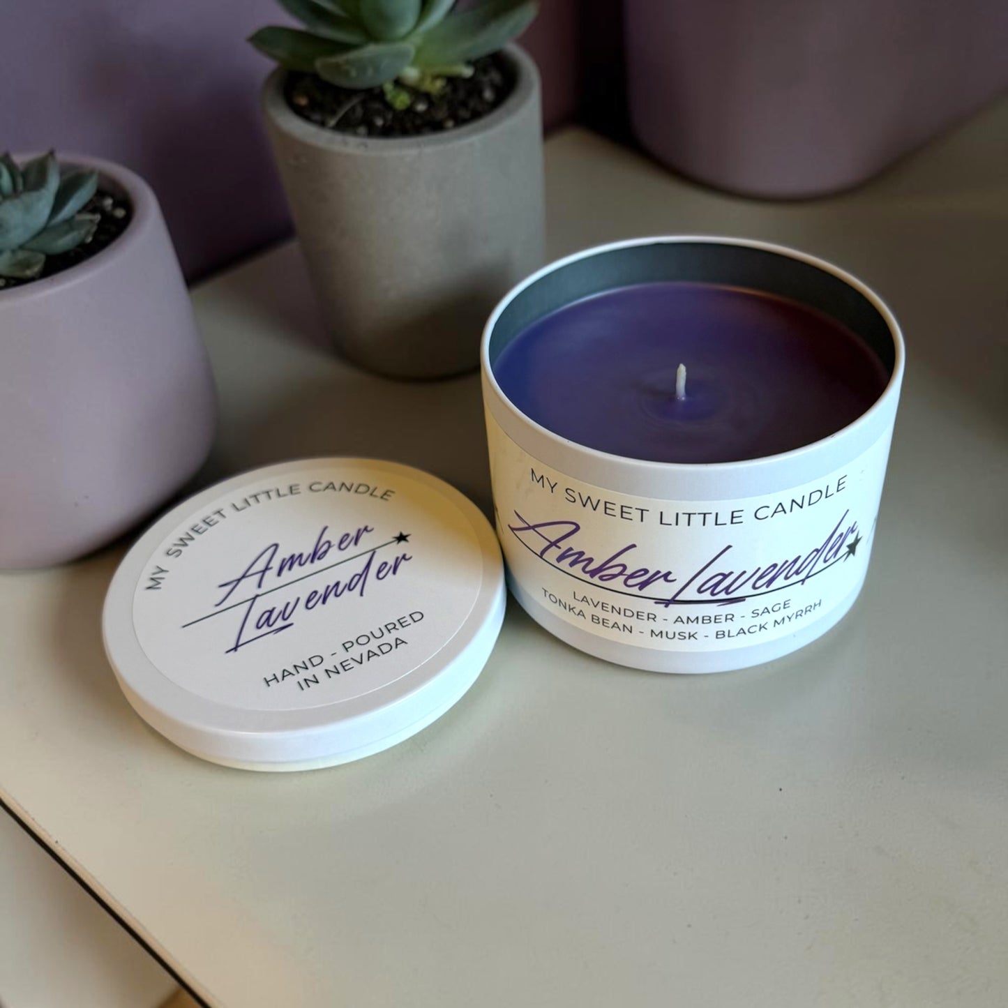 Amber Lavender Soy Candle : Warm Amber and Calming Lavender, 6 oz
