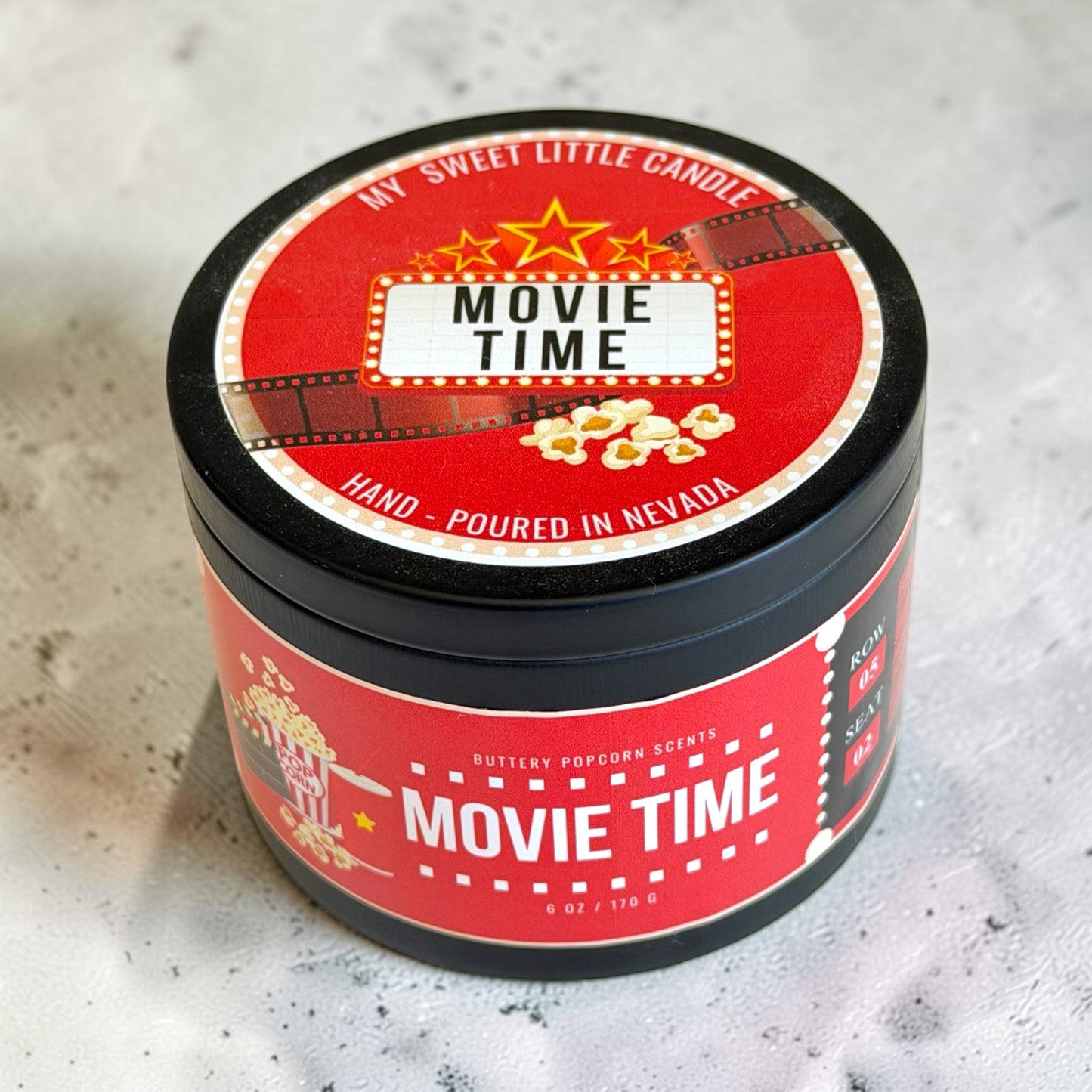 Movie Time  Soy Candle:  Buttery Popcorn Scent, 6 oz