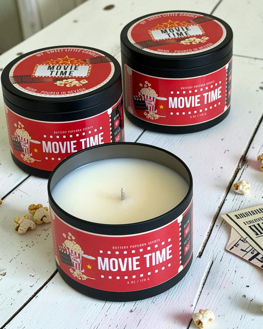 Movie Time  Soy Candle:  Buttery Popcorn Scent, 6 oz